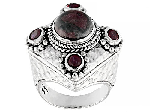 Artisan Collection of Bali™ 10mm Eudialyte & 1.36ctw Mahaleo(R) Ruby Silver Ring - Size 7