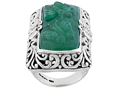 Artisan Collection of Bali™ 31x14mm Carved Double Butterfly Dyed Quartzite Silver Ring - Size 5