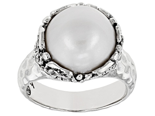 Artisan Collection of Bali™ 12mm Cultured Mabe Pearl Silver Hammered & Orchid Ring - Size 11