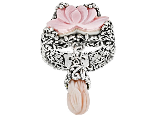 Photo of Artisan Collection of Bali™ Carved Pink Conch Shell Silver Lily Flower Ring - Size 7