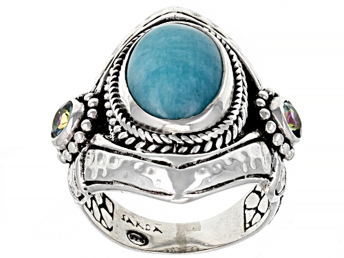 Artisan Collection of Bali™ Amazonite & .60ctw Bali Crush™ Topaz Silver Ring - Size 9