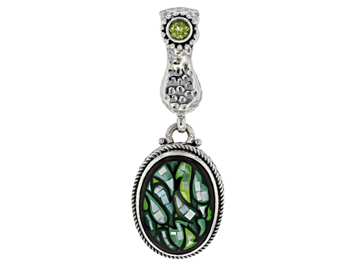 Photo of Artisan Collection of Bali™ Mosaic Mother-of-Pearl & .23ct Peridot Silver Enhancer Pendant