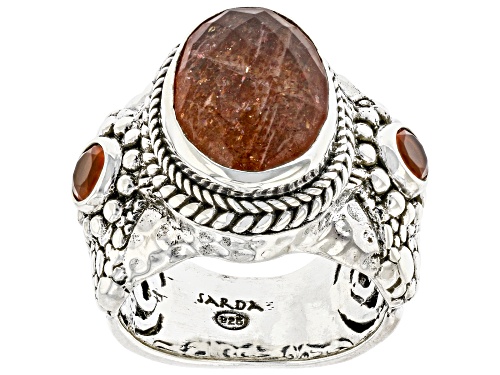 Photo of Artisan Collection of Bali™ 3.80ct Orange Sunstone & .40ctw Carnelian Silver Ring - Size 8