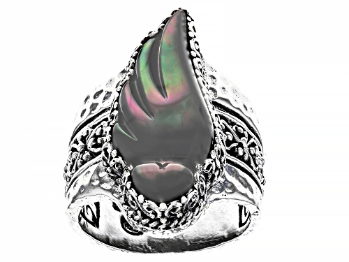 Photo of Artisan Collection of Bali™ 24x10mm Carved Mother-Of-Pearl Angel Wing Silver Ring - Size 7