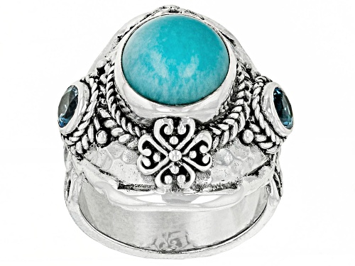 Artisan Collection of Bali™ 10mm Amazonite And .54ctw Swiss Blue Topaz Silver Ring - Size 6