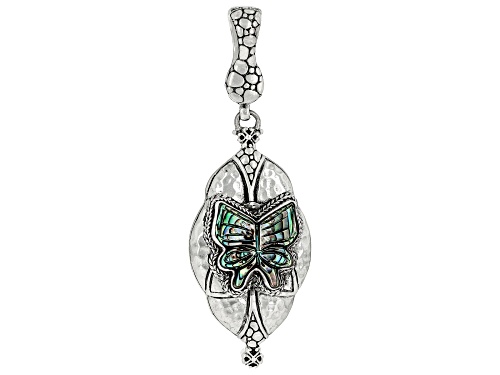 Artisan Collection of Bali™ 18mm Carved Abalone Shell Butterfly Silver Enhancer Pendant