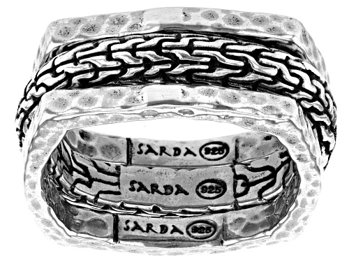 Photo of Artisan Collection of Bali™ Silver Chainlink & Hammered Stackable Set of 3 Rings - Size 7