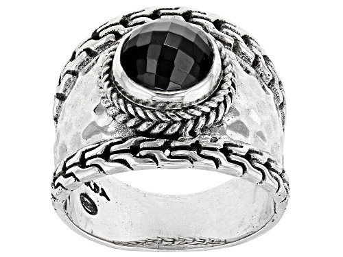 Photo of Artisan Collection of Bali™ 2.76ct Black Spinel Silver Chainlink & Hammered Ring - Size 8