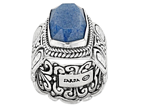 Artisan Collection of Bali™ 14x10mm Blue Quartz Sterling Silver Band Ring - Size 8