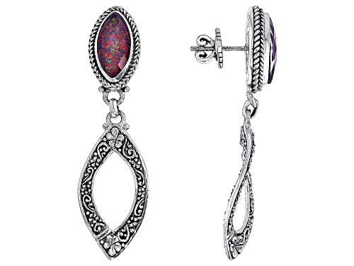 Photo of Artisan Collection of Bali™ 4.42ctw Red Ember Lab Created Opal Quartz Doublet Silver Earrings