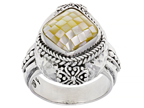 Photo of Artisan Collection of Bali™ 10mm Golden Mosaic Mother-of-Pearl Silver Ring - Size 6