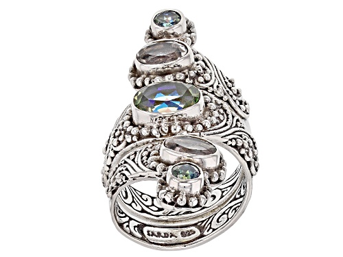 Artisan Gem Collection Of Bali™ 3.72ctw Lily Frost™ Mystic Quartz® And Multi-Gem Silver Ring - Size 6