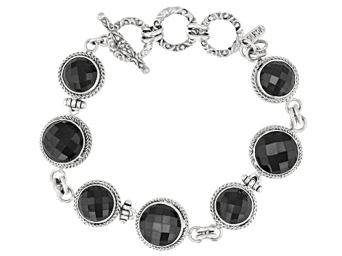 Photo of Artisan Collection Of Bali™ 8.50ctw Round Black Spinel Rhodium Over Sterling Silver Bracelet - Size 7.25
