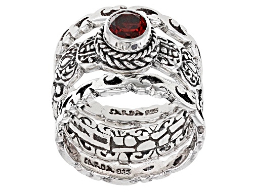 Artisan Gem Collection Of Bali™ 0.51ct Round Garnet Sterling Silver Set of 3 Rings - Size 7
