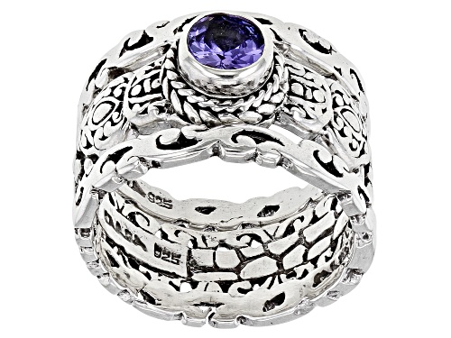 Photo of Artisan Gem Collection Of Bali™ 0.29ct Round Tanzanite Rhodium Over Sterling Silver Set of 3 Rings - Size 9