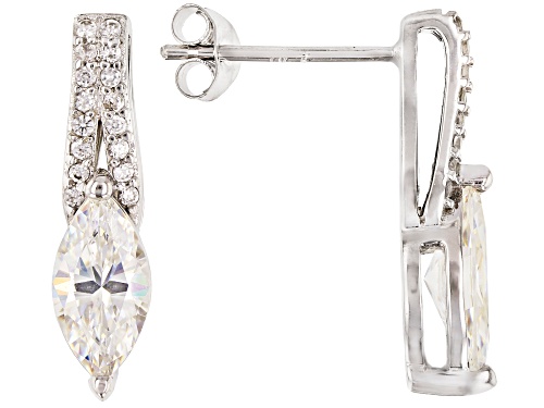 1.60ct Marquise Strontium Titanate and .19ctw White Zircon 10K White Gold Earrings