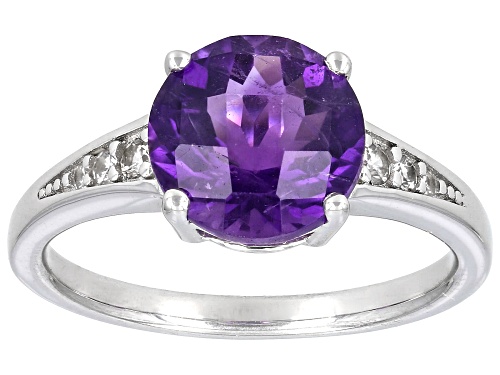 2.08ct Round African Amethyst With .11ctw White Zircon Rhodium Over Sterling Silver Ring - Size 8