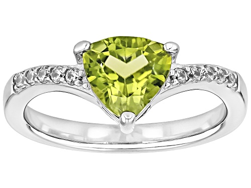1.60ct Trillion Manchurian Peridot™ With 0.17ctw White Zircon Rhodium Over Sterling Silver Ring - Size 10