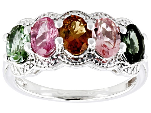 2.11ctw Oval Multi-Tourmaline Rhodium Over Sterling Silver Ring - Size 6