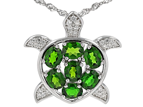 2.14ctw Chrome Diopside With 0.14ctw White Zircon Rhodium Over Sterling Silver Pendant with Chain
