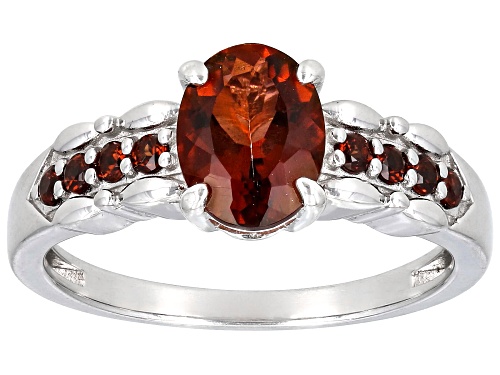 .90ct Oval Red Labradorite With 0.27ctw Round Vermelho Garnet Rhodium Over Sterling Silver Ring - Size 7