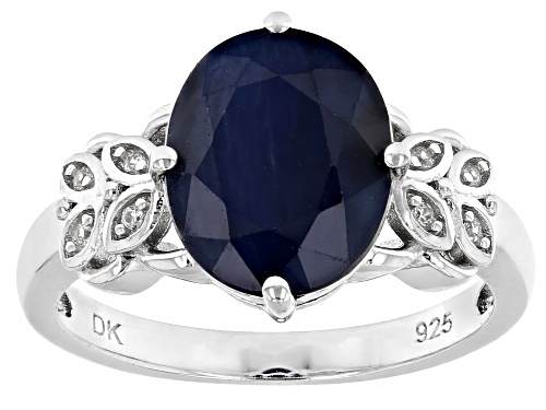3.50ct Oval Blue Sapphire With 0.07ctw Round White Zircon Rhodium Over Sterling Silver Ring - Size 10