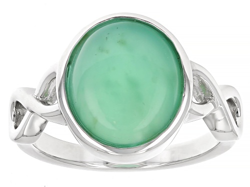 2.79ct Oval Cabochon Green Ethiopian Opal Rhodium Over Silver Solitaire Ring - Size 7