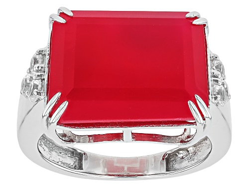 16x12mm Pink Onyx With 0.18ctw White Zircon Rhodium Over Sterling Silver Ring - Size 9