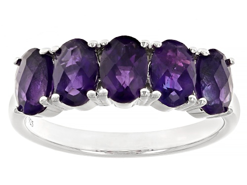 2.02ctw Oval Amethyst Rhodium Over Sterling Silver Band Ring - Size 7