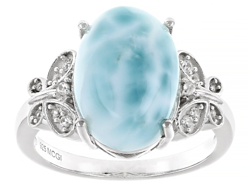14x10mm Larimar With 0.07ctw White Zircon Rhodium Over Sterling Silver Ring - Size 6