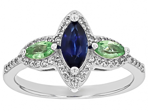 .68ct Nepalese Kyanite, .32ctw Mint Tsavorite With .22ctw White Zircon Rhodium Over Silver Ring - Size 10