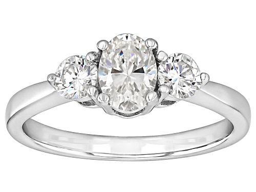 .94ct Oval And 0.68ctw Round Strontium Titanate Rhodium Over Sterling Silver 3-Stone Ring - Size 10