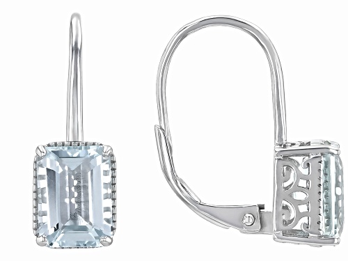 2.40ctw Rectangular Octagonal Aquamarine Rhodium Over Sterling Silver Earrings