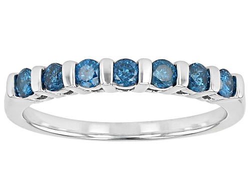 0.35ctw Round Blue Diamond Rhodium Over Sterling Silver Band Ring - Size 5