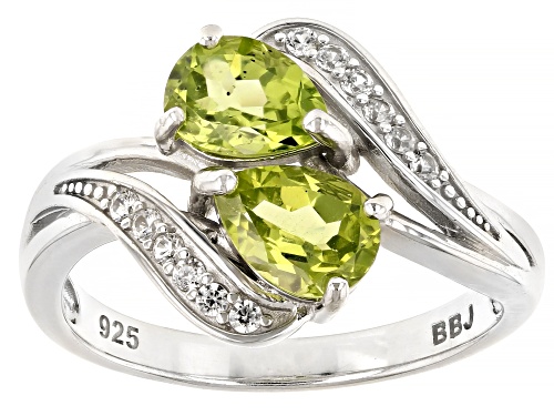 1.21ctw Oval Manchurian Peridot™ With 0.09ctw White zircon Rhodium Over Silver Bypass Ring - Size 8