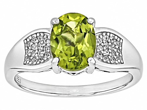 1.74ct Oval Manchurian Peridot™ With 0.17ctw White Zircon Rhodium Over Sterling Silver Ring - Size 9