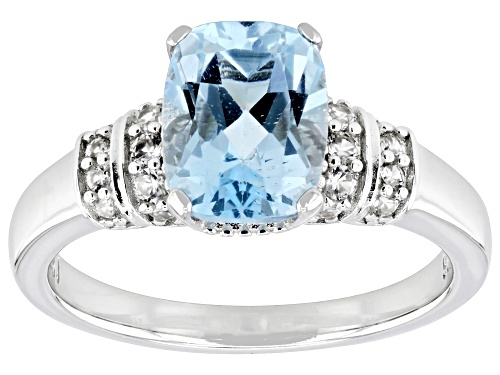 2.30ct Cushion Glacier Topaz™ With 0.22ctw White Zircon Rhodium Over Sterling Silver Ring - Size 6