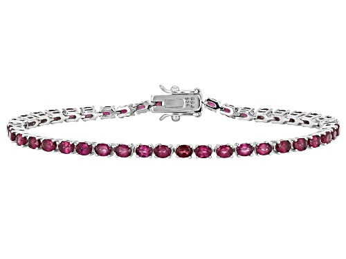 7.43ctw Oval Raspberry Rhodolite Rhodium Over Sterling Silver Tennis Bracelet - Size 8