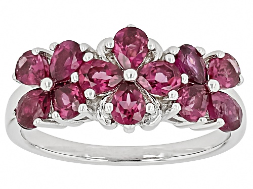2.04ctw Pear shape Raspberry Rhodolite Rhodium Over Sterling Silver Ring - Size 8