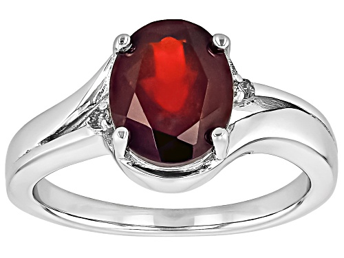 2.38ct Oval Hessonite Garnet With 0.02ctw Champagne Diamond Rhodium Over Silver Ring - Size 8