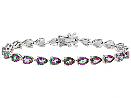 17.00ctw Pear Shape Mystic Topaz Rhodium Over Sterling Silver Tennis Bracelet - Size 8