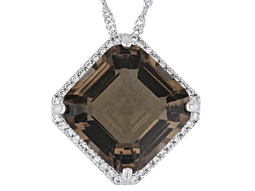 10.21ct Smoky Quartz With 0.31ctw White Zircon Rhodium Over Sterling Silver Pendant With Chain