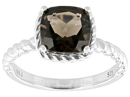 1.70ct Cushion Smoky Quartz Rhodium Over Sterling Silver Solitaire Ring - Size 8