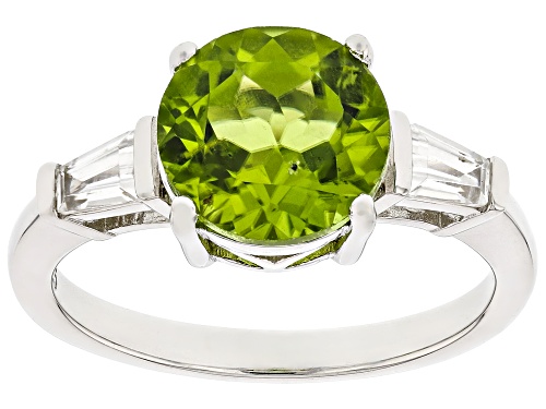 2.82ct Manchurian Peridot™ With 0.48ctw White Zircon Rhodium Over Sterling Silver Ring - Size 9