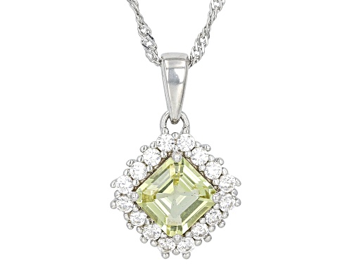 1.28ct Rectangular Octagonal Canary Apatite With .68ctw Zircon Rhodium Over Silver Pendant Chain