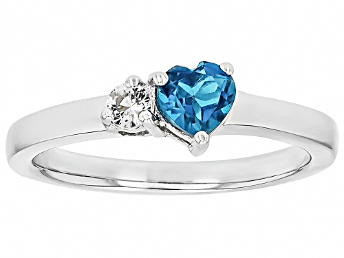 0.45ct Heart London Blue Topaz With 0.12ctw White Topaz Rhodium Over Sterling Silver Heart Ring - Size 9