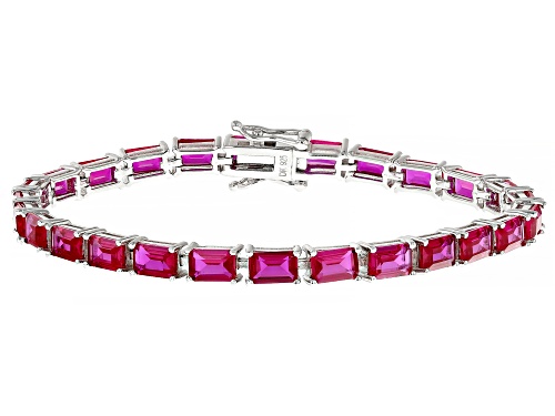 19.13ctw Red Lab Created Ruby Rhodium Over Sterling Silver Tennis Bracelet - Size 8