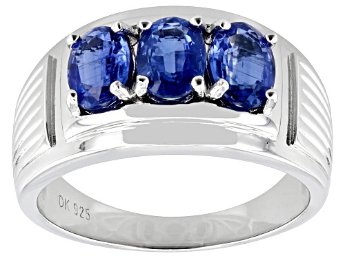 2.68ctw Oval Blue Kyanite Rhodium Over Sterling Silver Men's Ring - Size 10