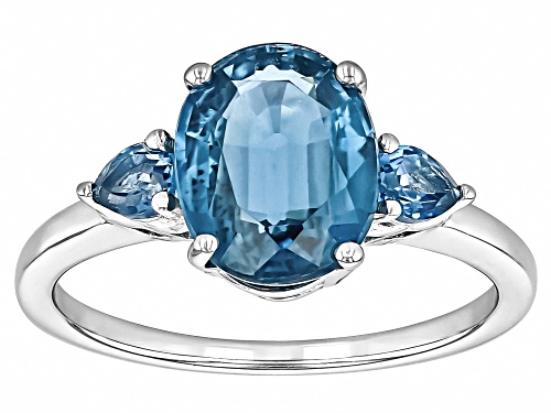 2.75ct Kyanite With 0.31ctw London Blue Topaz Rhodium Over Sterling Silver 3-Stone Ring - Size 9