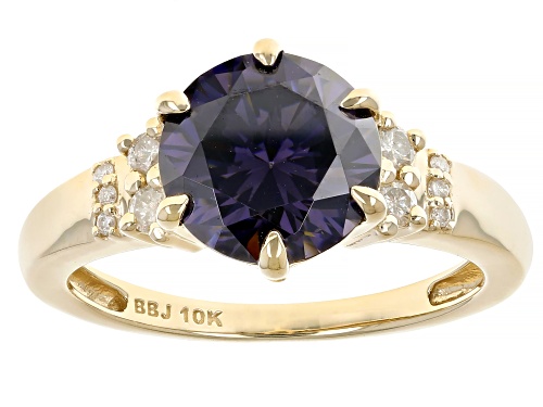 3.50ct Purple Strontium Titanate With 0.16ctw White Diamond 10k Yellow Gold Ring - Size 6